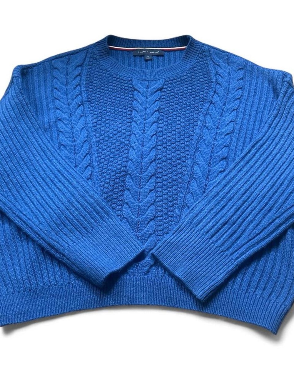 Tommy Hilfiger Bright Blue Cable Knit Crewneck Sweater